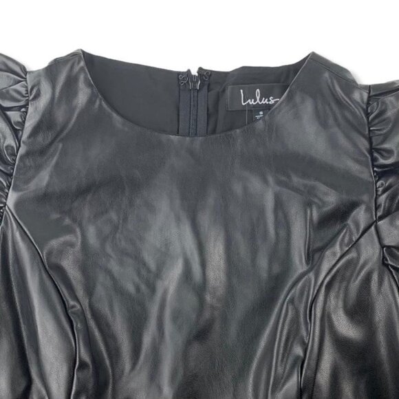 Lulus Women's Vegan Leather Crew Neck Mini Dress Black Size S - Picture 9 of 13